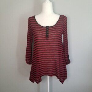 💘Striped 3/4 Sleeve Sharkbite Henley Size Jr Medium